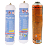 Set 2x WELDINGER Sauerstoff 1 Liter M12x1 rechts 1x Brenngas Supergas 600 ml